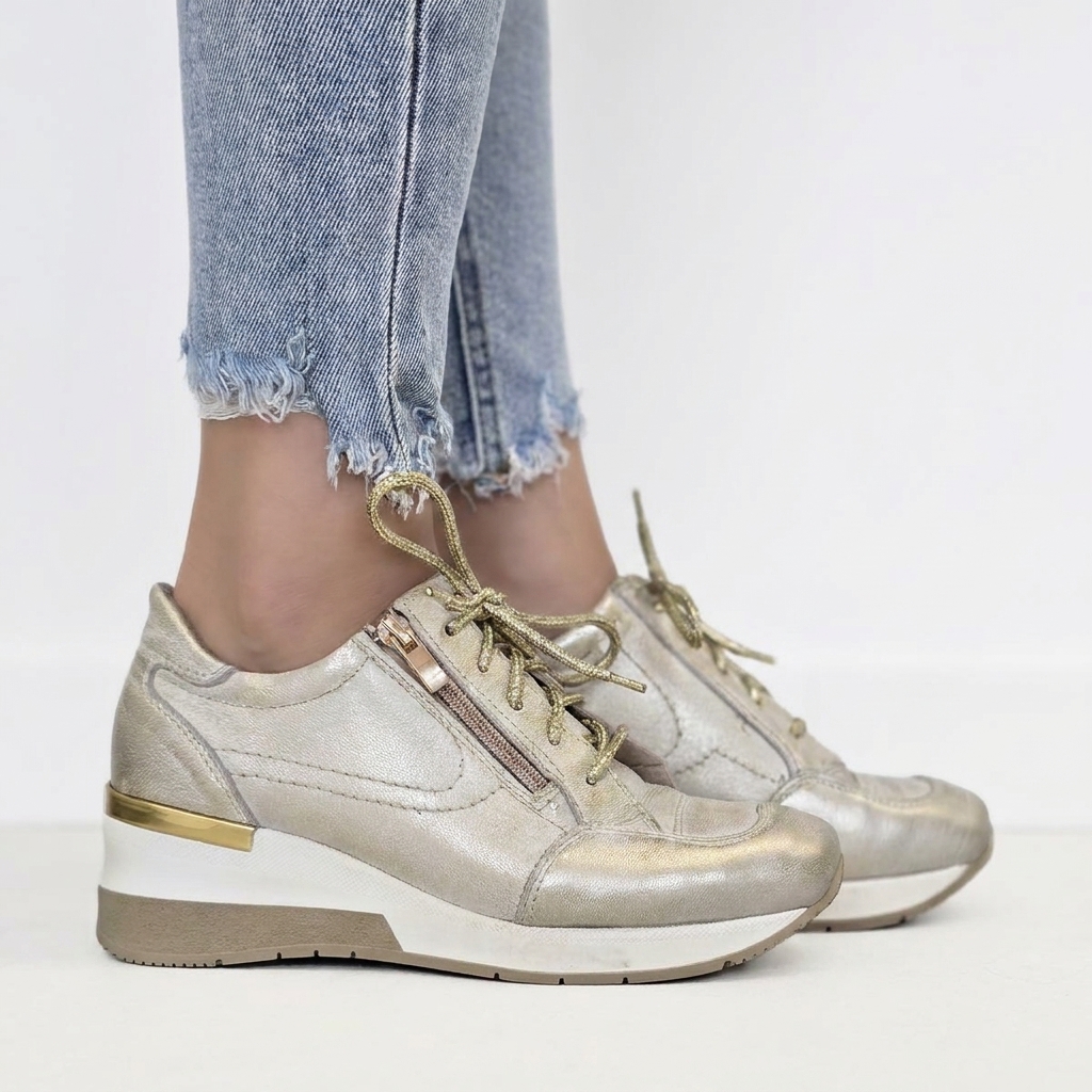 Sneakersy damskie skórzane złote model M-37