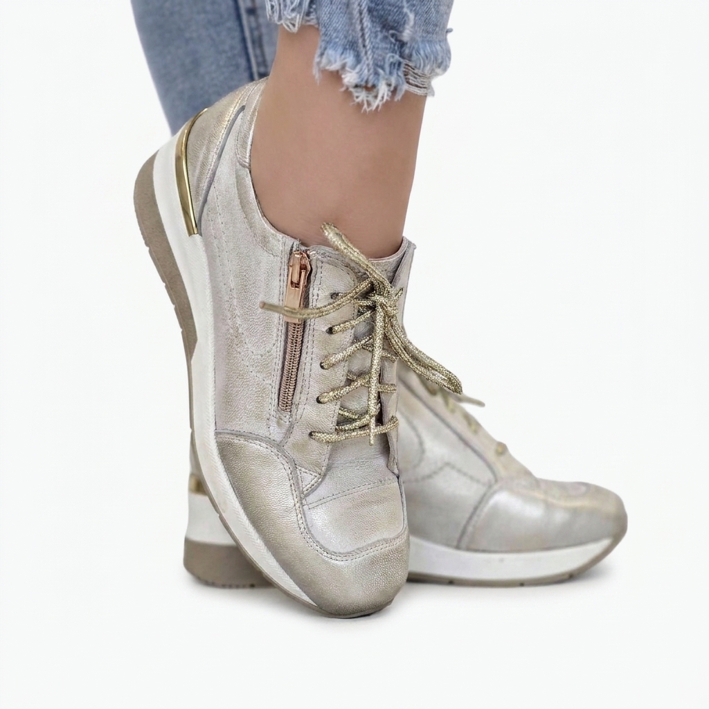 Sneakersy damskie skórzane złote model M-37