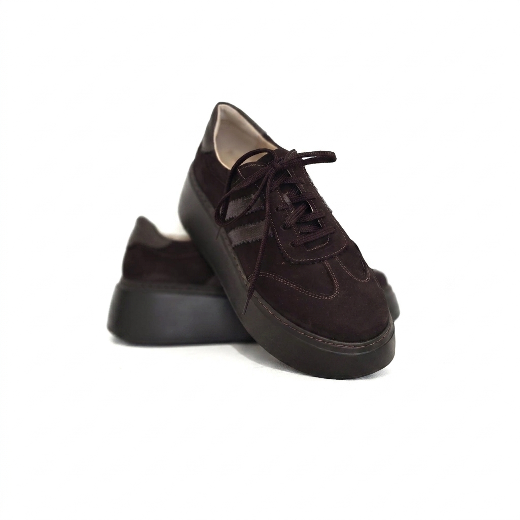 Sneakersy damskie skórzane brązowe model M-5