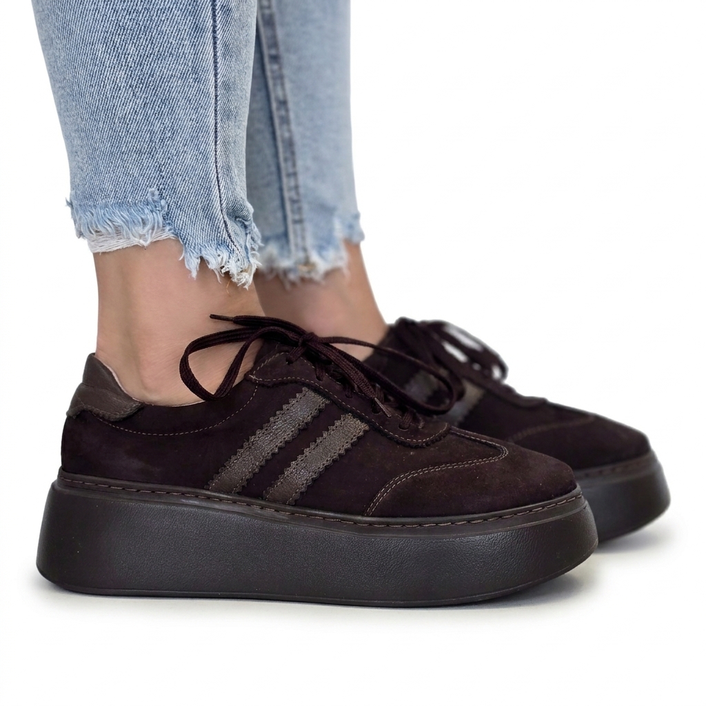 Sneakersy damskie skórzane brązowe model M-5