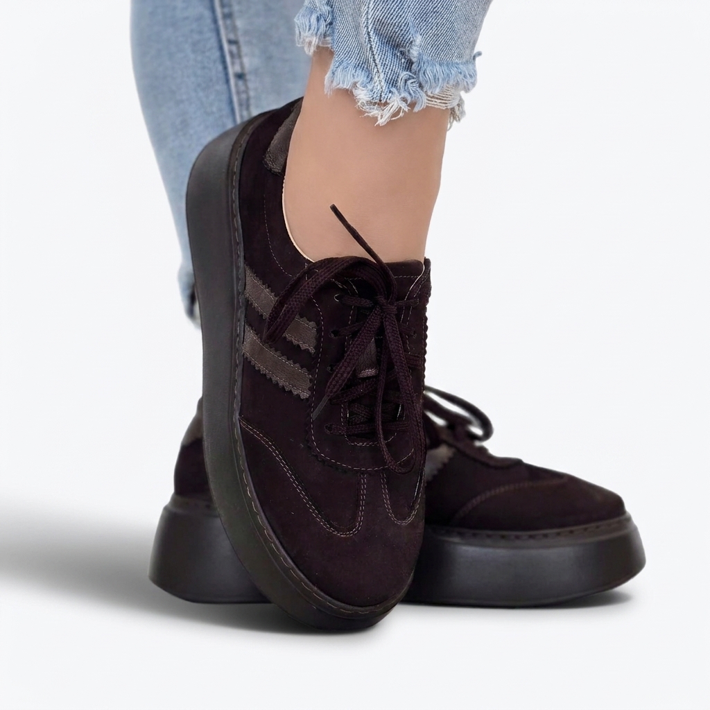 Sneakersy damskie skórzane brązowe model M-5