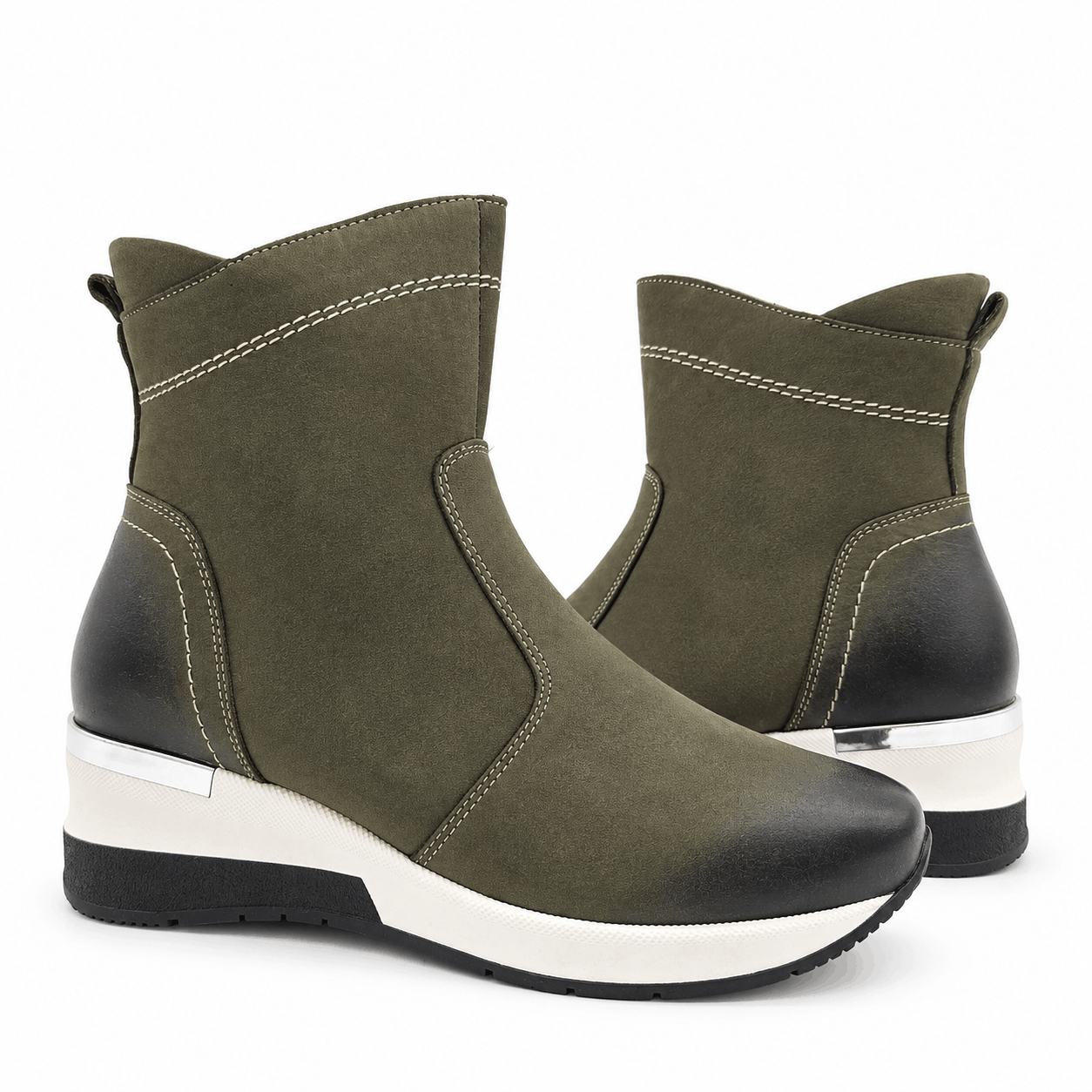 Botki damskie skórzane oliwkowe model M-42