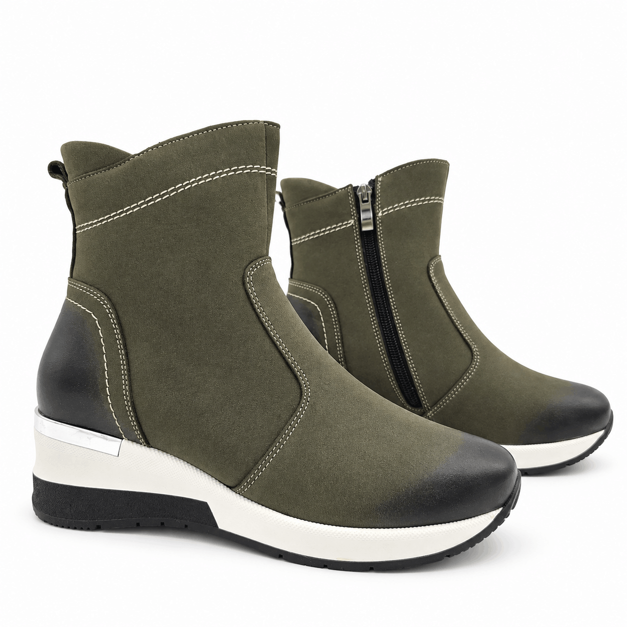 Botki damskie skórzane oliwkowe model M-42
