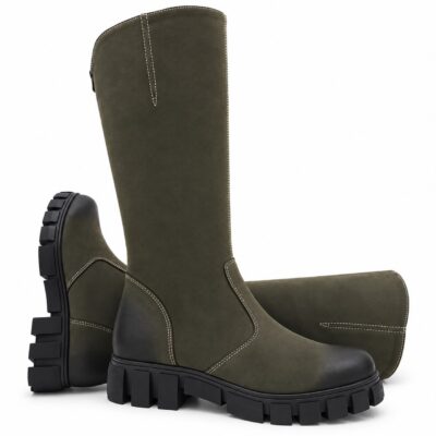 Kozaki damskie skórzane zielone model M-46