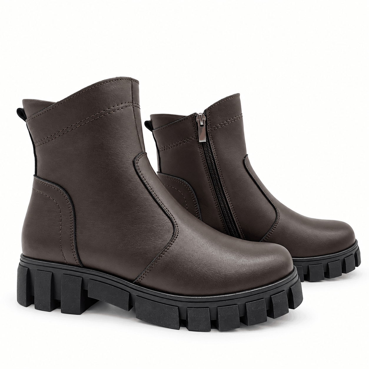 Skórzane damskie botki brązowe model M-48
